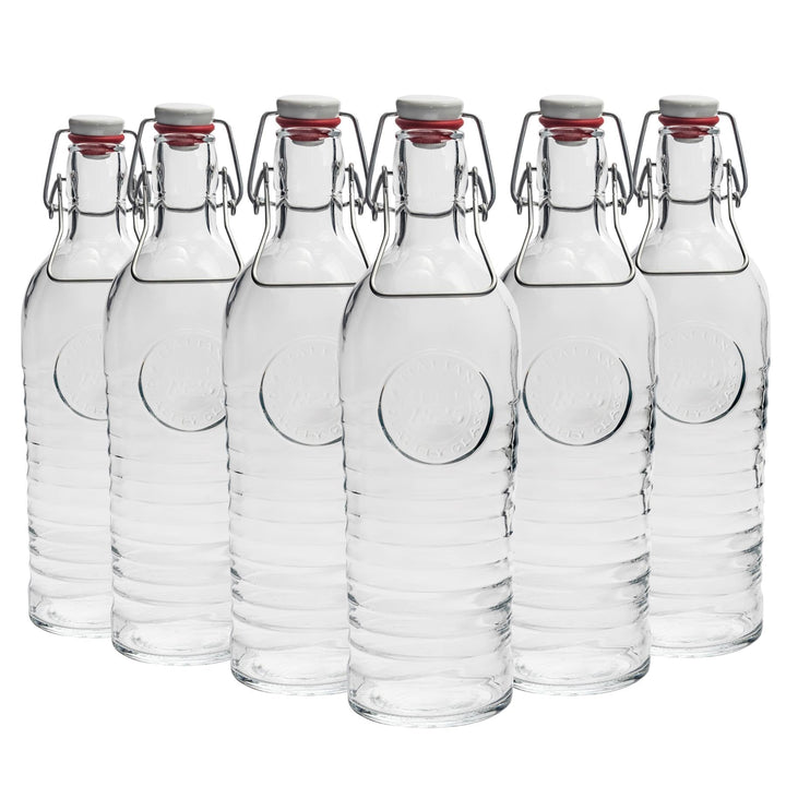 Bormioli Rocco Officina 1825 Trinkflasche 1,2 Liter - 6er-Set mit Reisemotiv-Trinkflasche