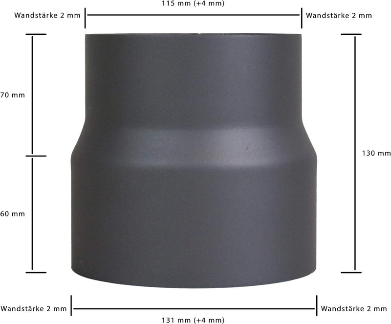 LANZZAS Ofenrohr Reduzierung von Ø 130 mm auf Ø 120 mm - Farbe: gussgrau - Rauchrohrreduzierung Ø 13