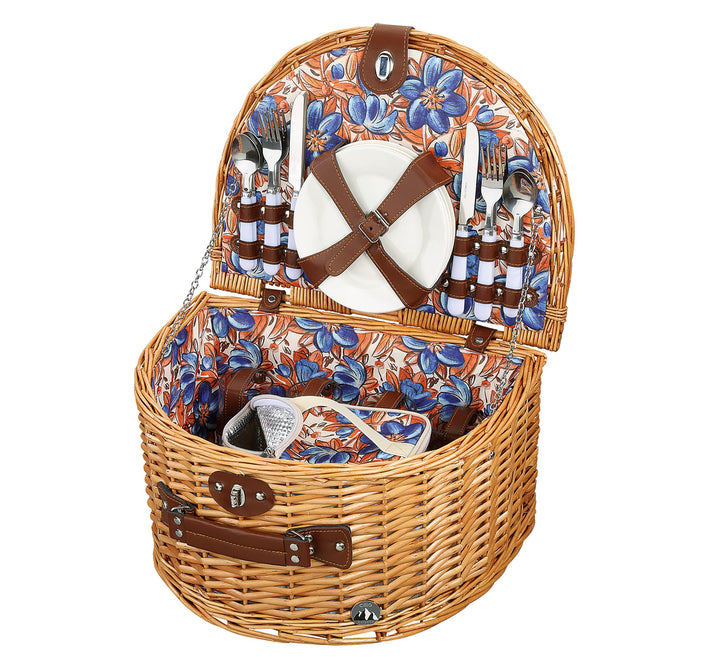 cilio Picknick-Korb SALINA, Für 4 Personen, Geflochtener Korb mit Deckel, Picknickkorb mit Kühlfach