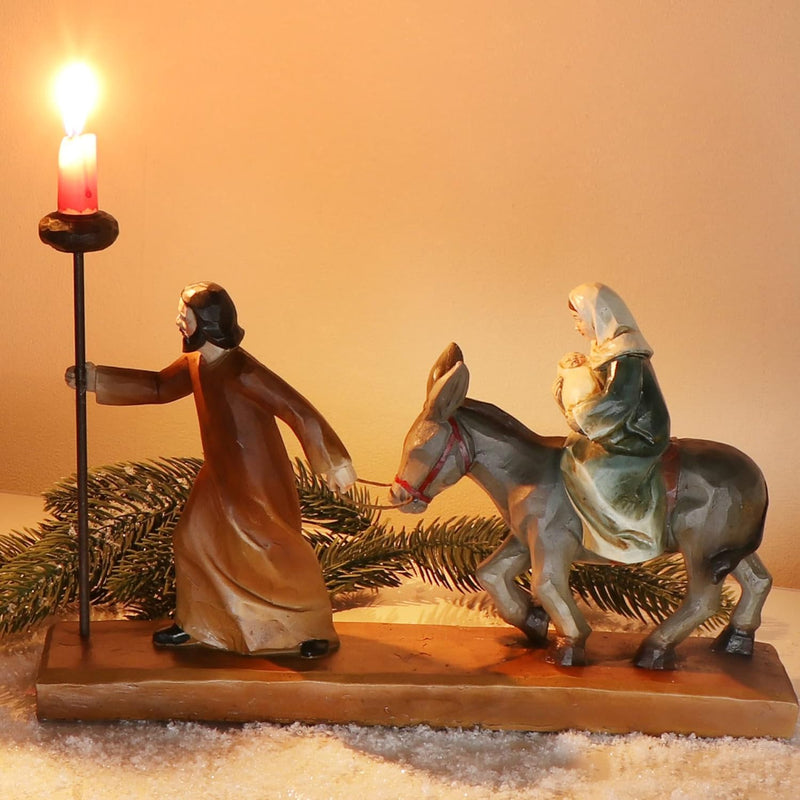 com-four® Krippenfiguren mit Kerzenhalter - christliche Weihnachtsdeko - Aufsteller aus Polyresin -