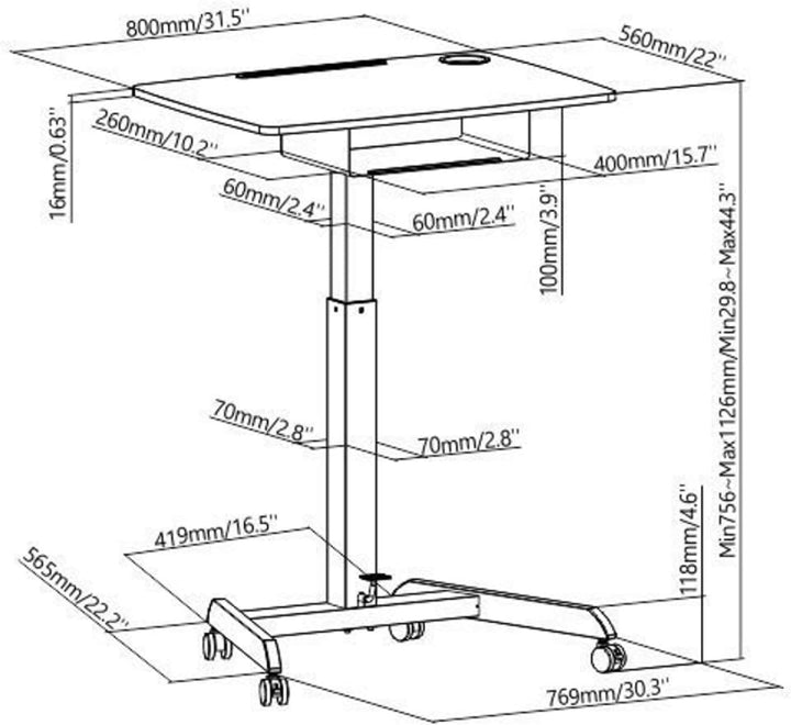 VDD Schreibtisch-Sitz-Steh-Laptoptisch - Präsentationstisch - fahrbar - höhenverstellbar