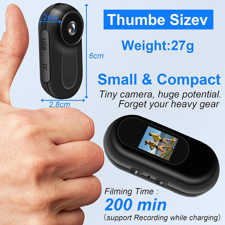 Mini Action Cam, 360°Tragbare Sportkamera mit 0,85-Zoll-Display, HD 1080P Bodycam Körperkamera Helm
