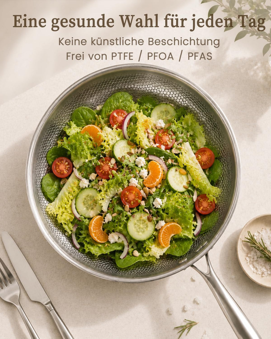 30cm Edelstahlpfanne Induktion, Titan Pfanne, 5-Lagige Konstruktion | Edelstahl 18/10, Fischschuppen