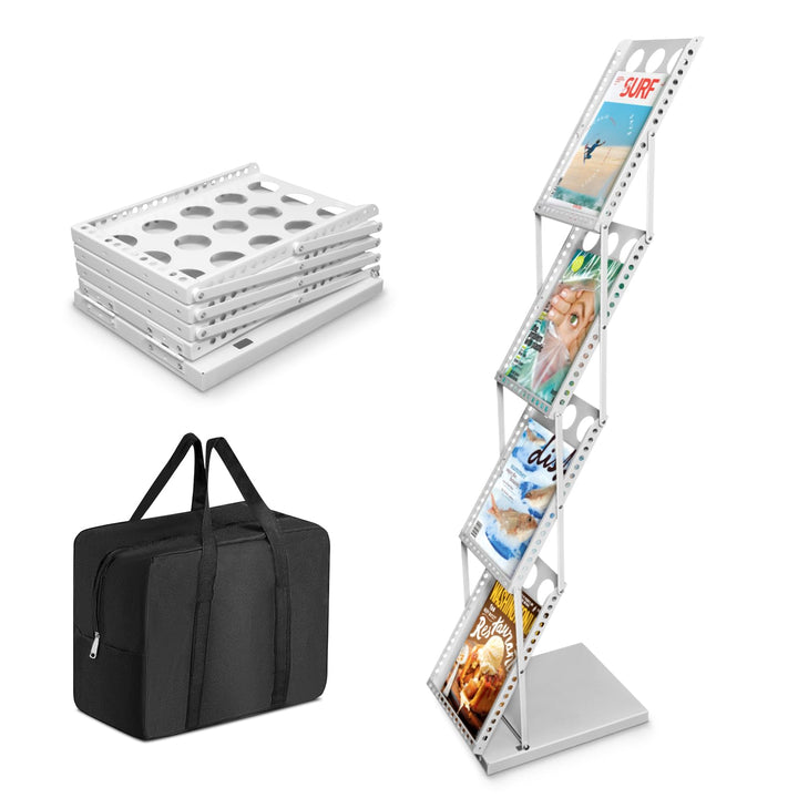 SUNDOY Faltbarer Zeitschriftenständer mit 4 Taschen, Magazinhalter & Broschüre Prospekthalter mit Tr
