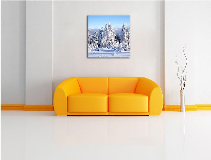Pixxprint Winterwald, Format: 70x70 als Leinwandbild, tolle Bilder fertig auf Holzrahmen gespannt, K