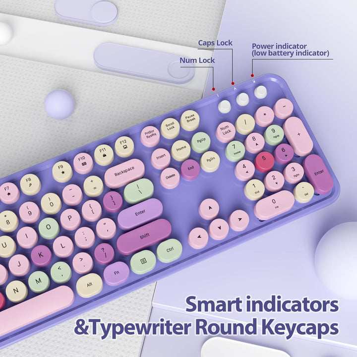 SOLIDEE Kabellose Tastatur- und Maus-Kombination, Retro-Schreibmaschinen-Design, 2.4GHz Runde Tasten