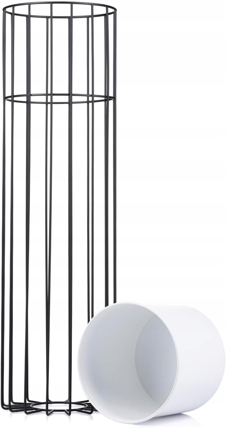 Moderne Blumenständer Metall 70 cm Hoch mit Weiss Blumentopf Rund 19 cm Ø auf Robuste Schwarz Stände