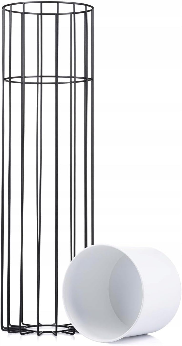 Moderne Blumenständer Metall 70 cm Hoch mit Weiss Blumentopf Rund 19 cm Ø auf Robuste Schwarz Stände