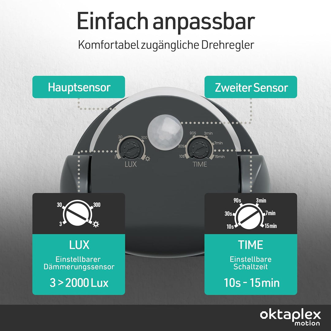 Oktaplex Bea Bewegungsmelder Aussen IP65 schwenkbar 180° Infrarot-Sensor 12m Reichweite 230V anthraz