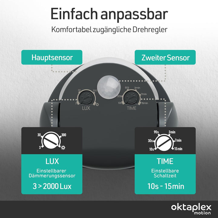 Oktaplex Bea Bewegungsmelder Aussen IP65 schwenkbar 180° Infrarot-Sensor 12m Reichweite 230V anthraz