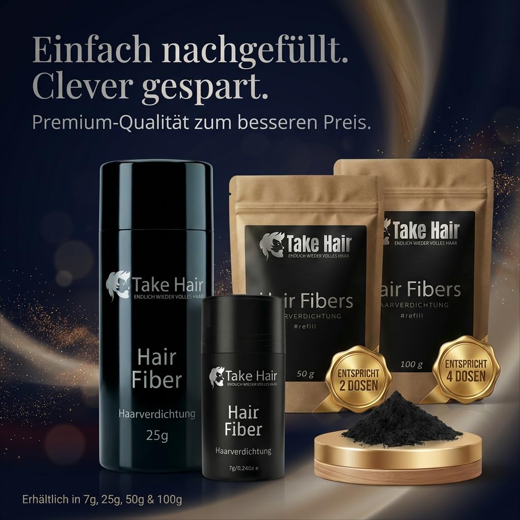 Take Hair Streuhaar für Männer I Hält bei Regen und Wind I 25g Schütthaar zur Haarverdichtung I Hair