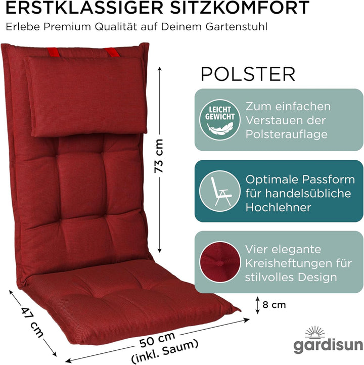 gardisun Gartenstuhlauflagen Hochlehner mit Kopfteil I Extra Dicke Sitzauflagen I Made in Europe I I