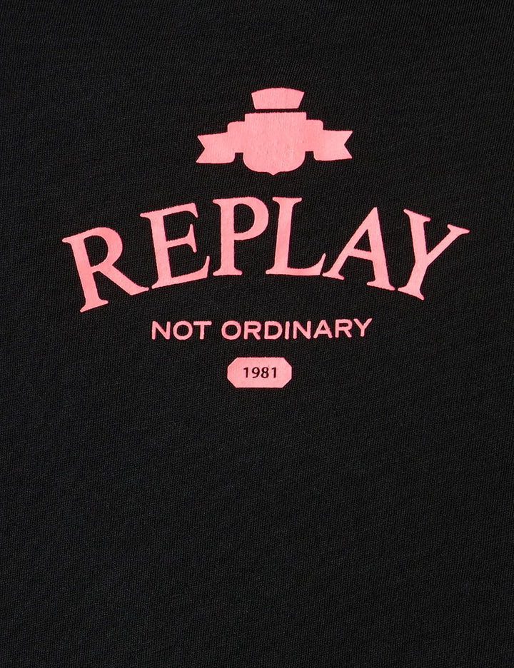 Replay Damen T-Shirt Kurzarm mit Backprint L Black 098, L Black 098
