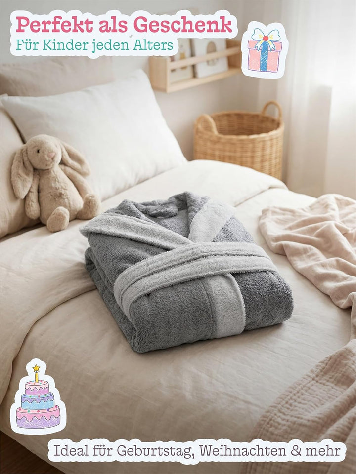 normani Kinder-Bademantel mit Kapuze aus 100% Bio-Baumwolle - für Jungen und Mädchen 98-104 Grau, 98