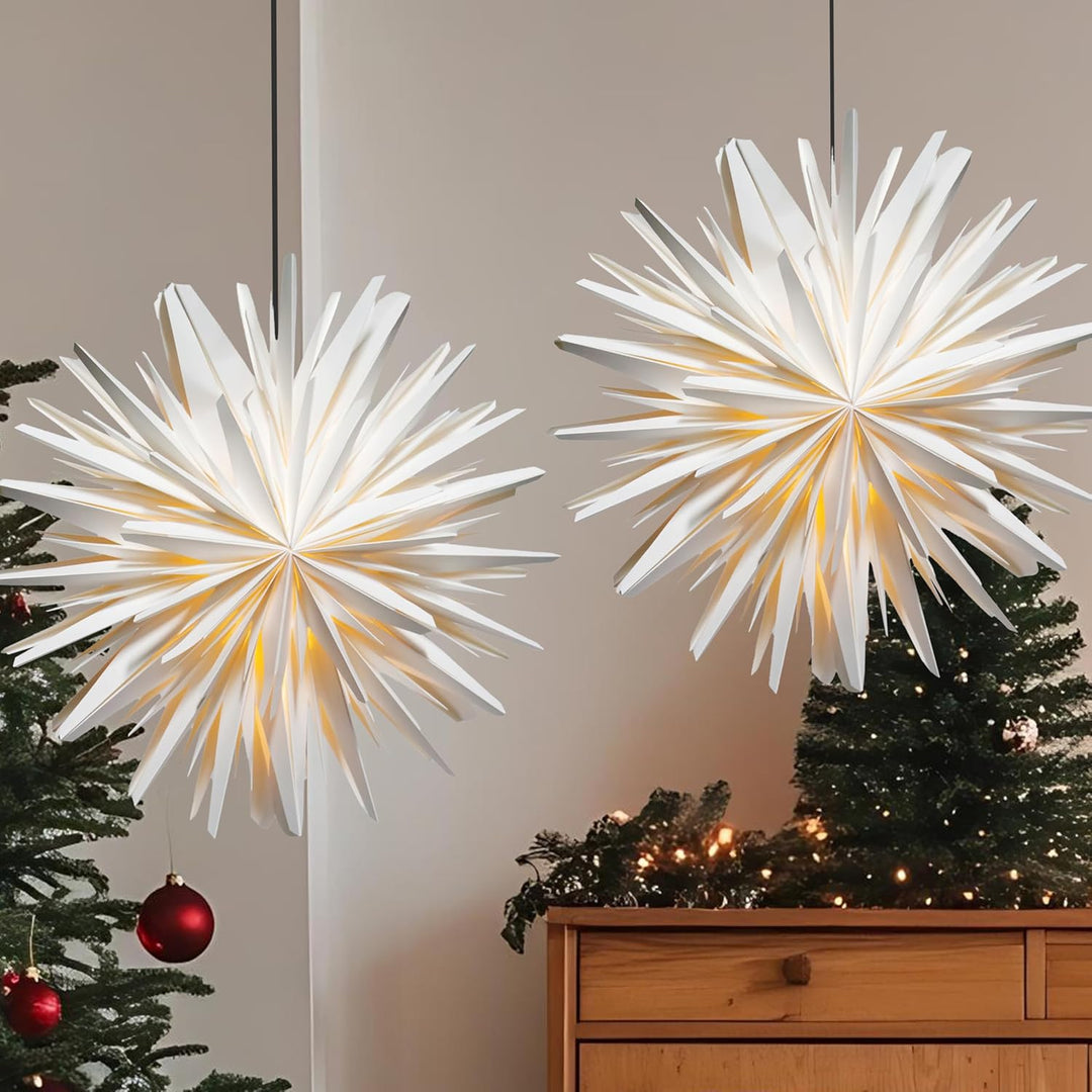 2er Set 45cm Weihnachtsstern Beleuchtet, Papiersterne Weihnachten, 3D Stern Fensterdeko, Weihnachtsd