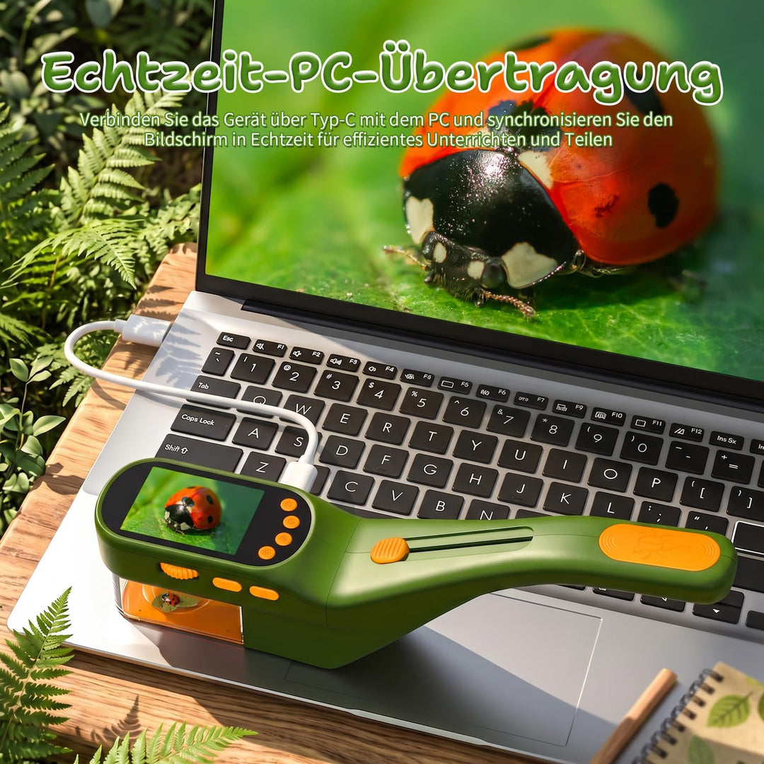 3-in-1 Insektenfänger für Kinder, Mikroskop für Kinder mit 2,4-Zoll-IPS-Display, 500X Vergrösserung