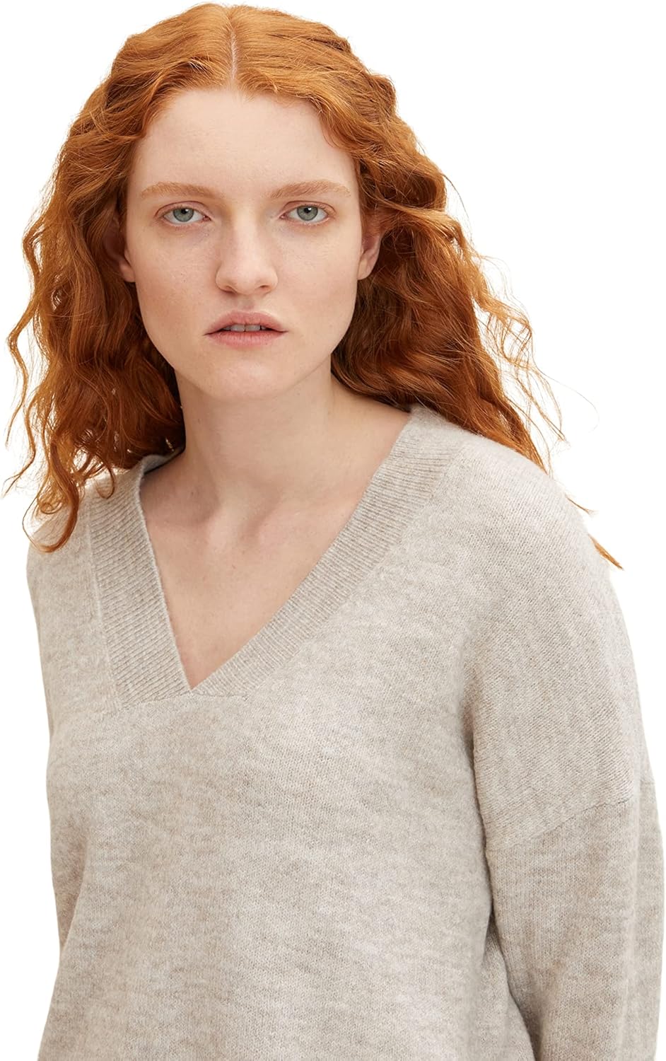 TOM TAILOR Denim Damen Basic Pullover mit V-Ausschnitt XL 30224 - Cloud Grey Melange, XL 30224 - Clo