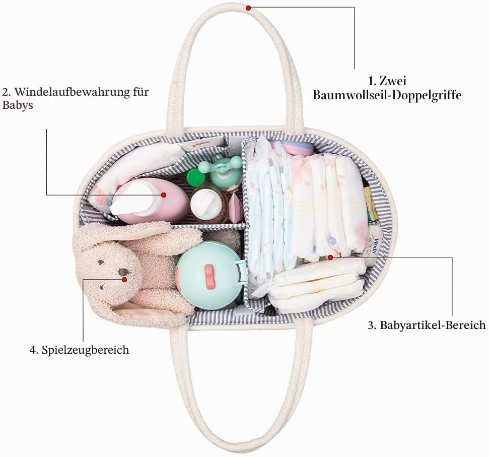 JiA QAQ Baby-Wickeltasche, tragbar, Baumwollseil, gewebte Wickeltasche, Aufbewahrungskorb für Kinder