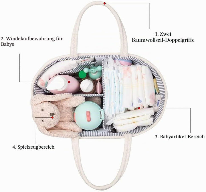 JiA QAQ Baby-Wickeltasche, tragbar, Baumwollseil, gewebte Wickeltasche, Aufbewahrungskorb für Kinder