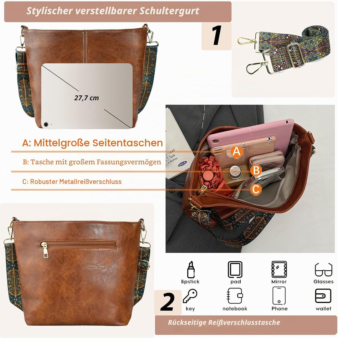 Huwzder Hobo Bags Veganes Leder Crossbody Tasche Gitarrengurt Schultergeldbörsen mit Reissverschluss