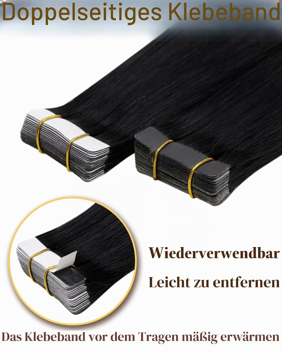 Hetto Tape in Extensions Echthaar Schwarz Haarverlängerung Tape Echthaar Remy Tape in Extensions Sch