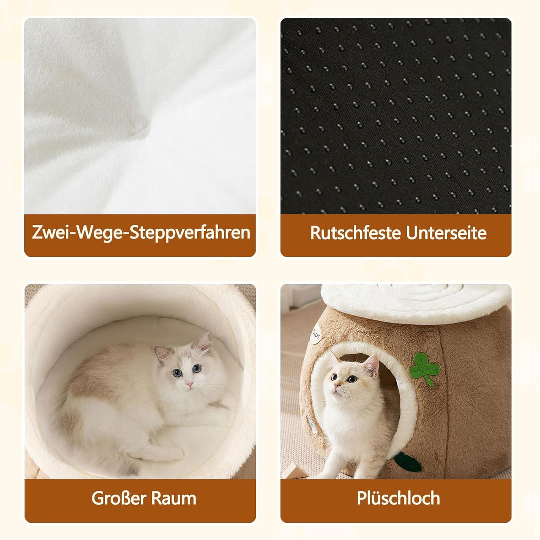 Galatée Katzenhöhlenbett, Superweiches Plüsch-Haustierbett Mit Rutschfester Unterseite, Süsses Carto