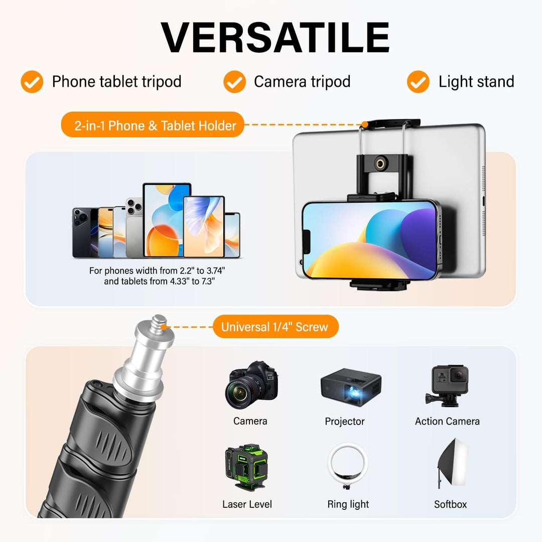 200cm Kamera Stativ, Leichtes Camera Tripod mit 360°Drehkugelkopf, Tragbar Fotografie Lichtstativ, A