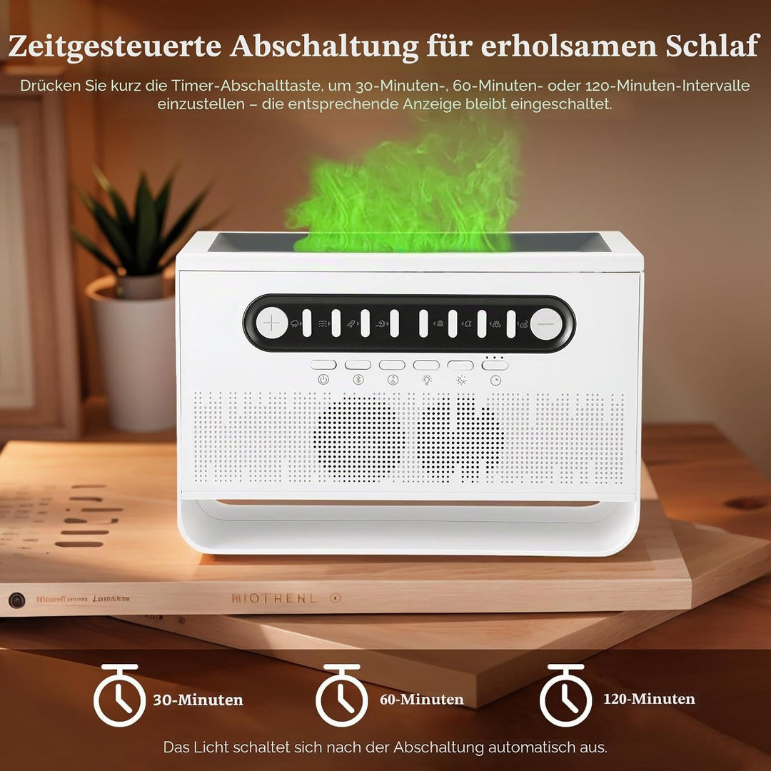 White Noise Machine, Luftbefeuchter Schlafzimmer,Flammen Aroma Diffuser mit weissem Rauschen und Far