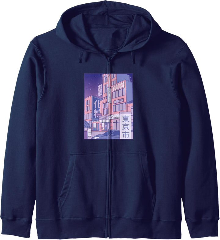Japanische Stadt, Vaporwave, 80er 90er Retro Outfit Kapuzenjacke