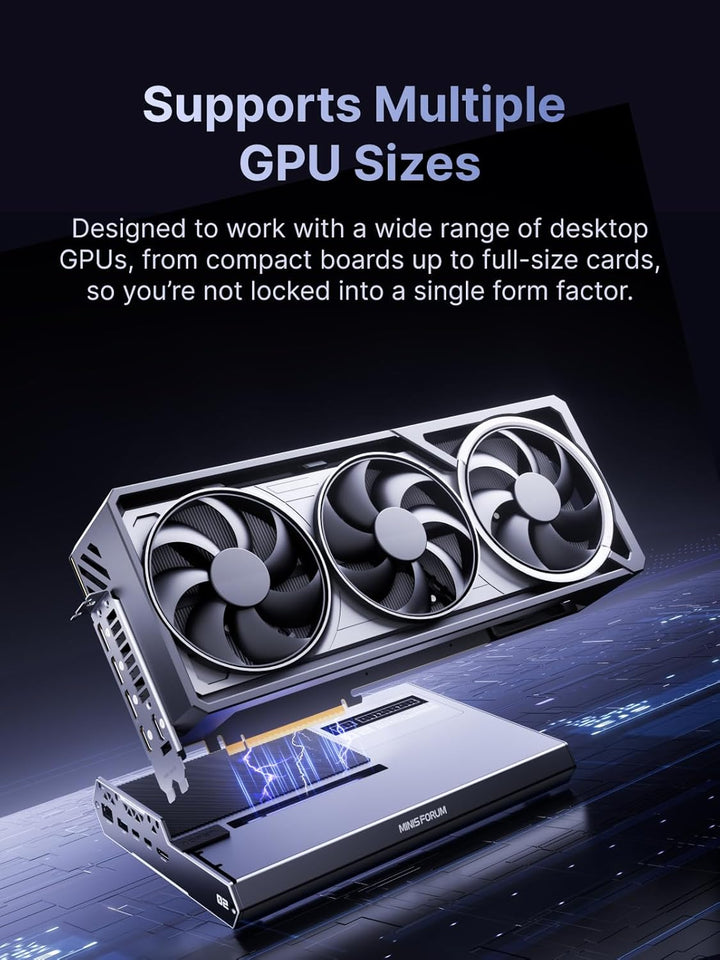 MINISFORUM DEG2 Thunderbolt 5 (80 Gbit/s, 140 W) und OCuLink eGPU-Erweiterungsdock, PCIe x16, mit M.