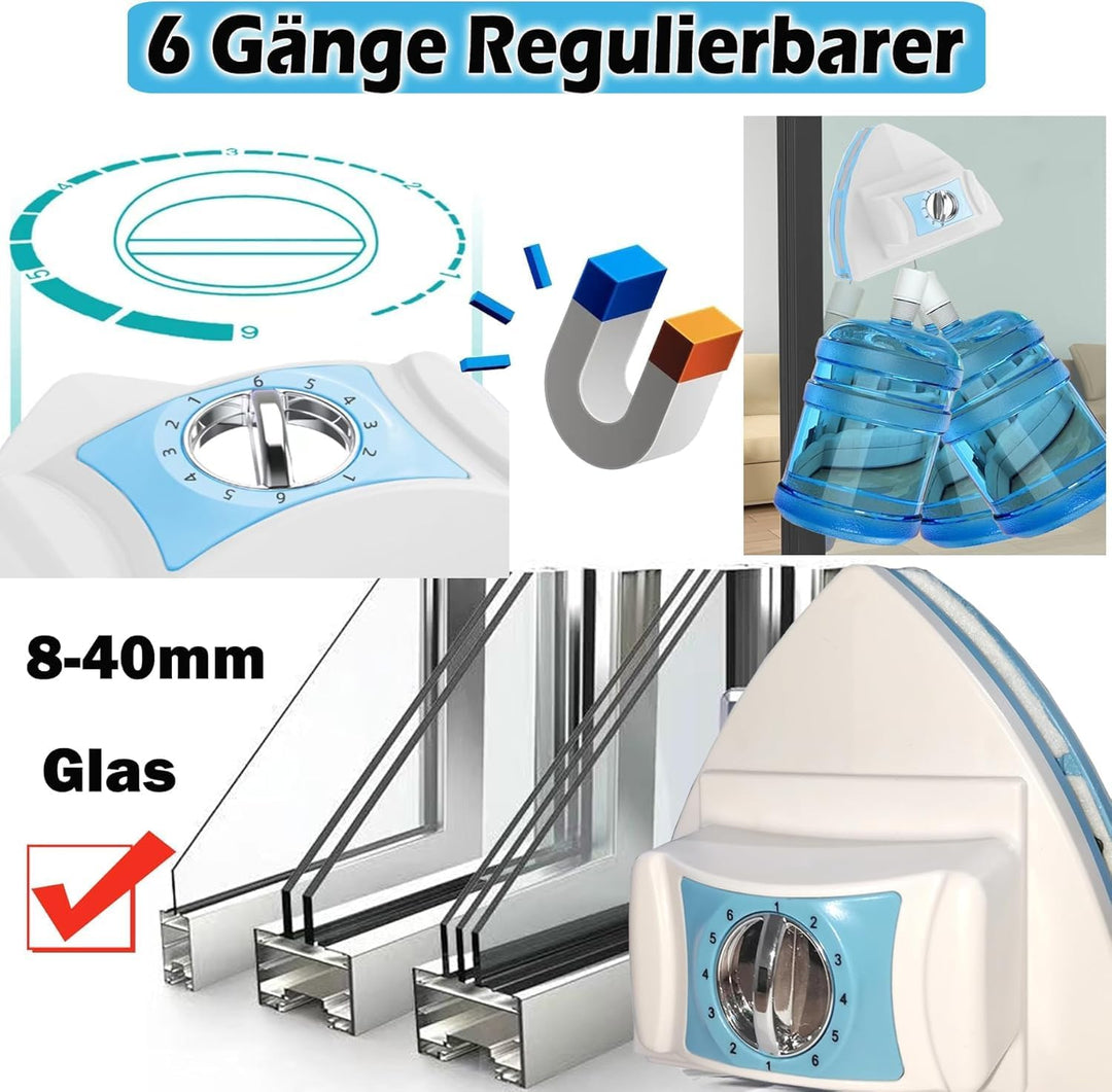 Hooha Fensterputzer Magnetisch mit 6-Gang Einstellbar,Magnetische Fensterreiniger für Fenster von 8-