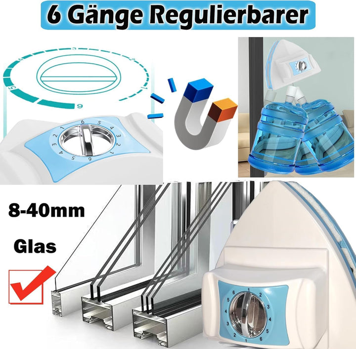 Hooha Fensterputzer Magnetisch mit 6-Gang Einstellbar,Magnetische Fensterreiniger für Fenster von 8-
