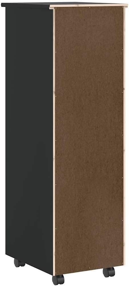vidaXL Rollschrank mit Schubladen Moss Schwarz Massivholz Kiefer Schwarz 34 x 39 x 103 cm, Schwarz 3