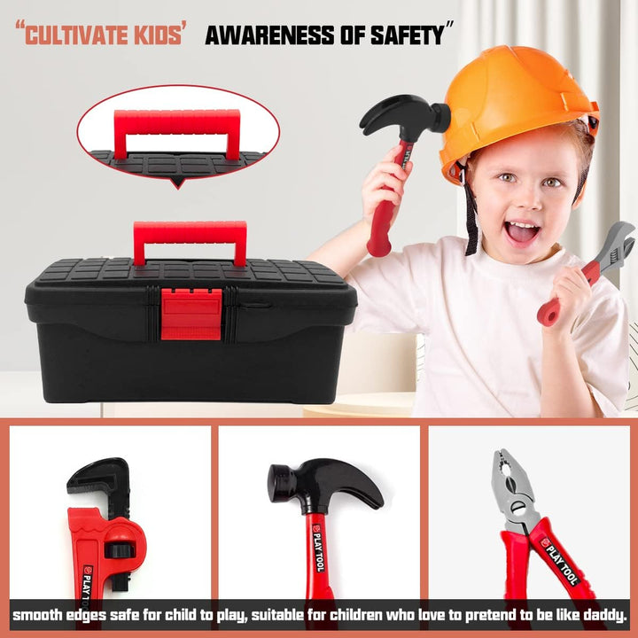 Hyrenee Tool Set for Kids 48 Pieces Work Tools Toy Kid Construction Tool Box with Drill Educational