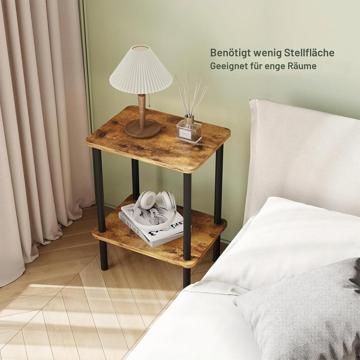 APICIZON Beistelltisch Holz, 2 Tier Nachttisch Schmal, 40x30x52cm, Beistelltisch Klein mit Stauraum,