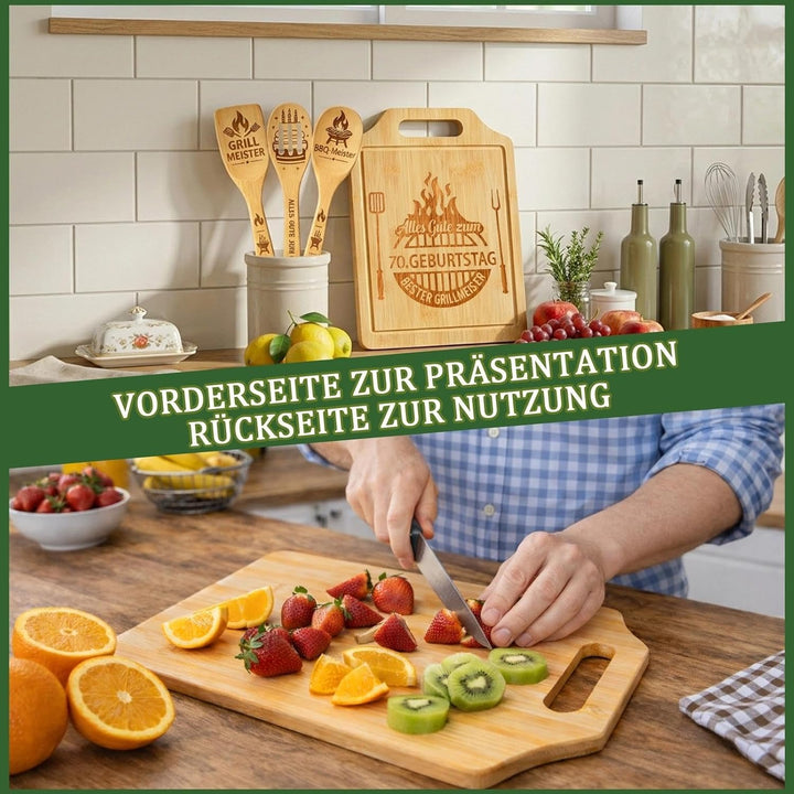 Geschenk 70. Geburtstag Männer - Geschenke zum 70 Geburtstag Mann, Graviertes Bambus Schneidebrett S