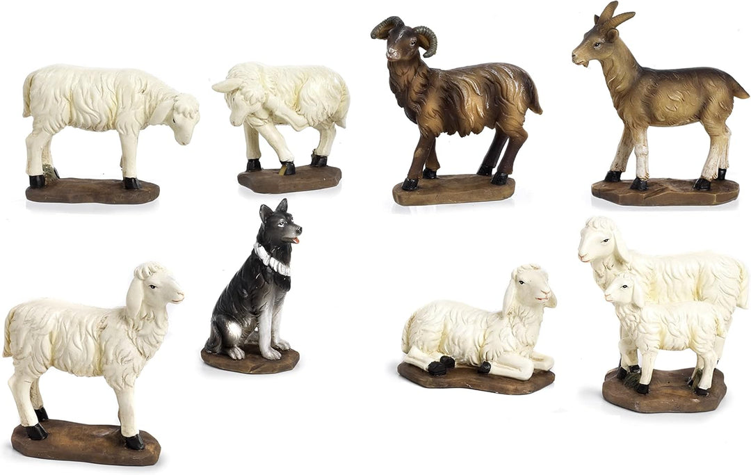 PABEN Set mit 8 Tierfiguren für Krippe, aus Kunstharz, Höhe 3 cm