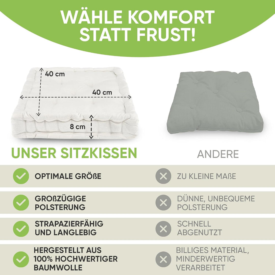 Gräfenstayn® 4er-Set Sitzkissen Stuhlkissen 40x40x8cm für Indoor und Outdoor aus 100% Baumwolle Dick