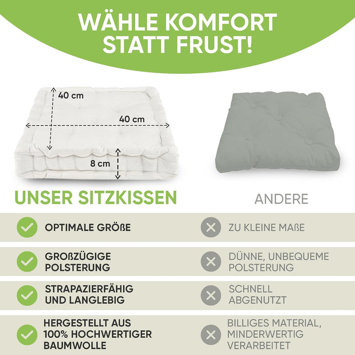 Gräfenstayn® 4er-Set Sitzkissen Stuhlkissen 40x40x8cm für Indoor und Outdoor aus 100% Baumwolle Dick