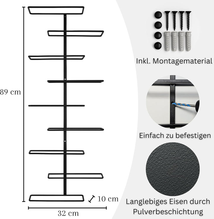 Weinregal Wand Schwarz aus Metall | 9 Flaschen | Modernes Weinregal | Versetztes Wine Rack | Schwarz