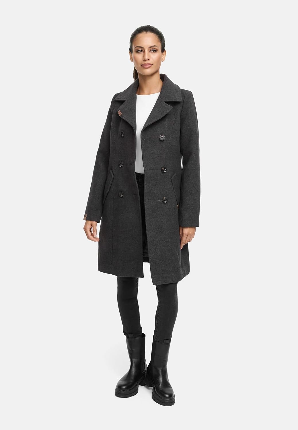 MARIKOO Damen Wintermantel Warmer Wollmantel lang Nanakoo XS-XXL S Anthrazit, S Anthrazit