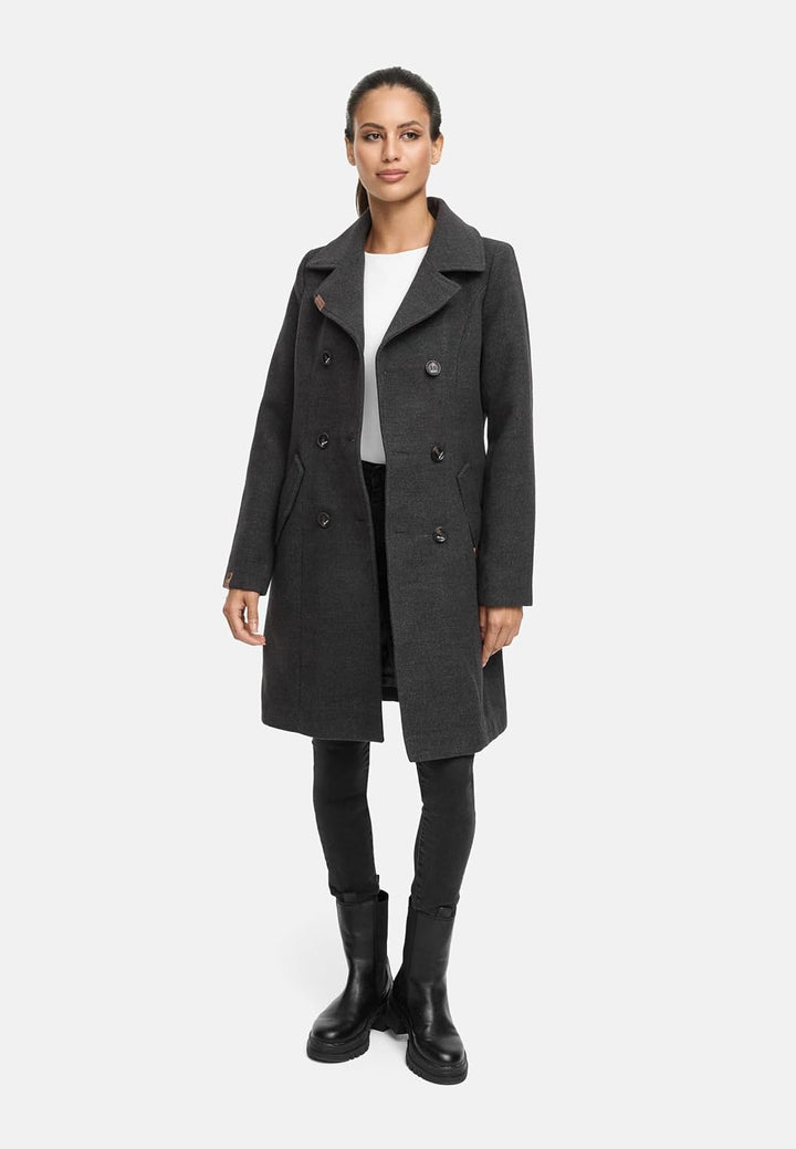 MARIKOO Damen Wintermantel Warmer Wollmantel lang Nanakoo XS-XXL XS Anthrazit, XS Anthrazit