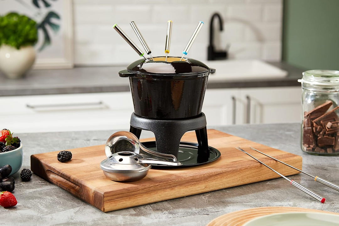 Kitchen Craft MasterClass Fleisch-/Käse-/Schokoladen-Fondue-Set aus Gusseisen, mit Sechs Edelstahlga