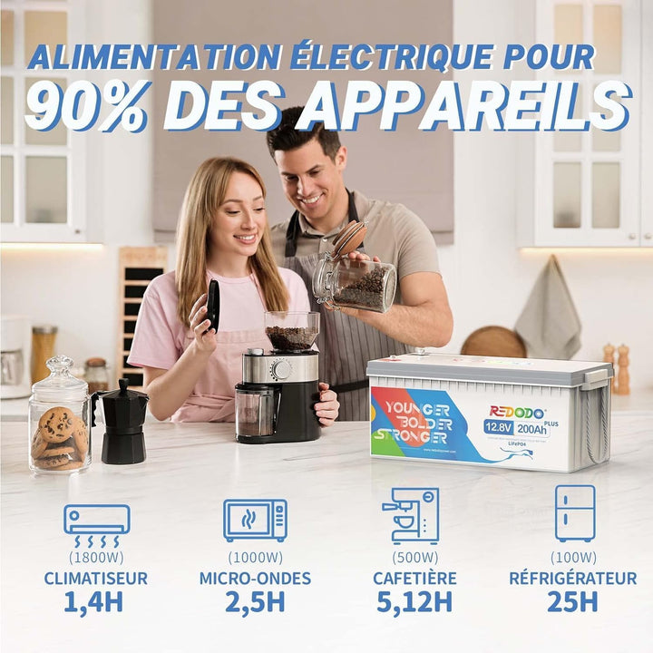 Redodo 200Ah Plus Lithium Batterie 12,8V LifePO4, eingebaut 200A BMS, Über 4000 Zyklen, 2560W Lastle