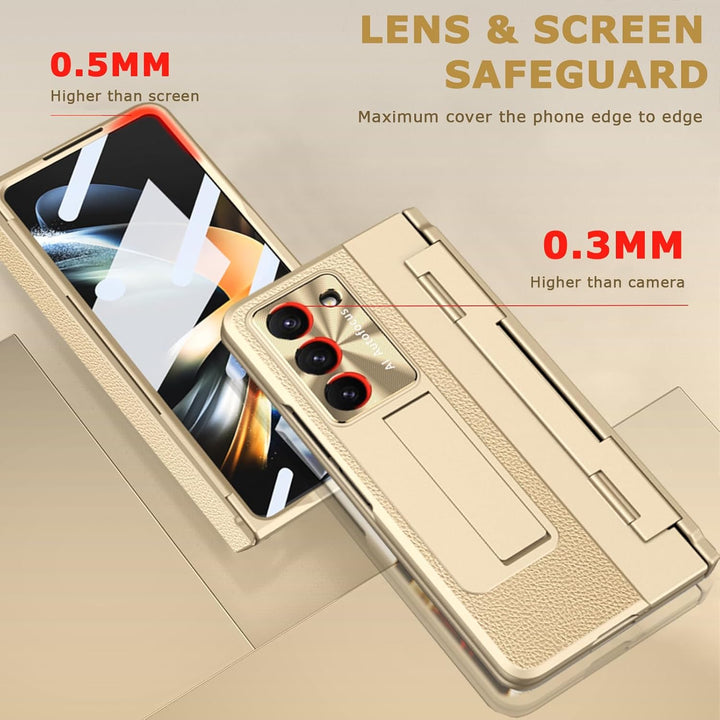 NINKI kompatible mit Samsung Galaxy Z Fold 5 Handyhülle mit Scharnierschutz Stossfeste PC und Leder