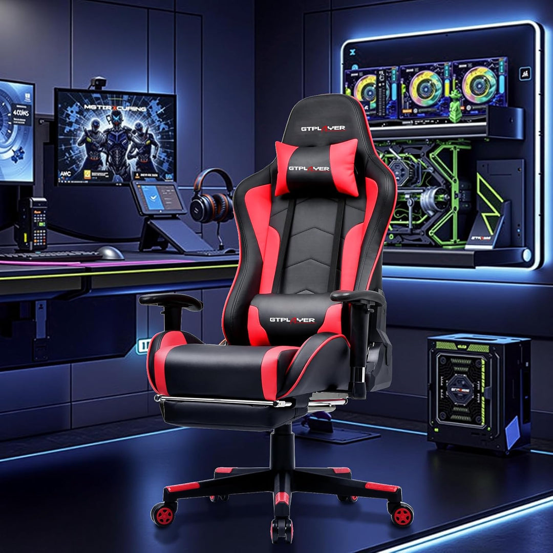 GTPLAYER Gaming Stuhl mit Fussstützen Lautsprecher Bluetooth, Gamer Stuhl Ergonomischer Computerstuh