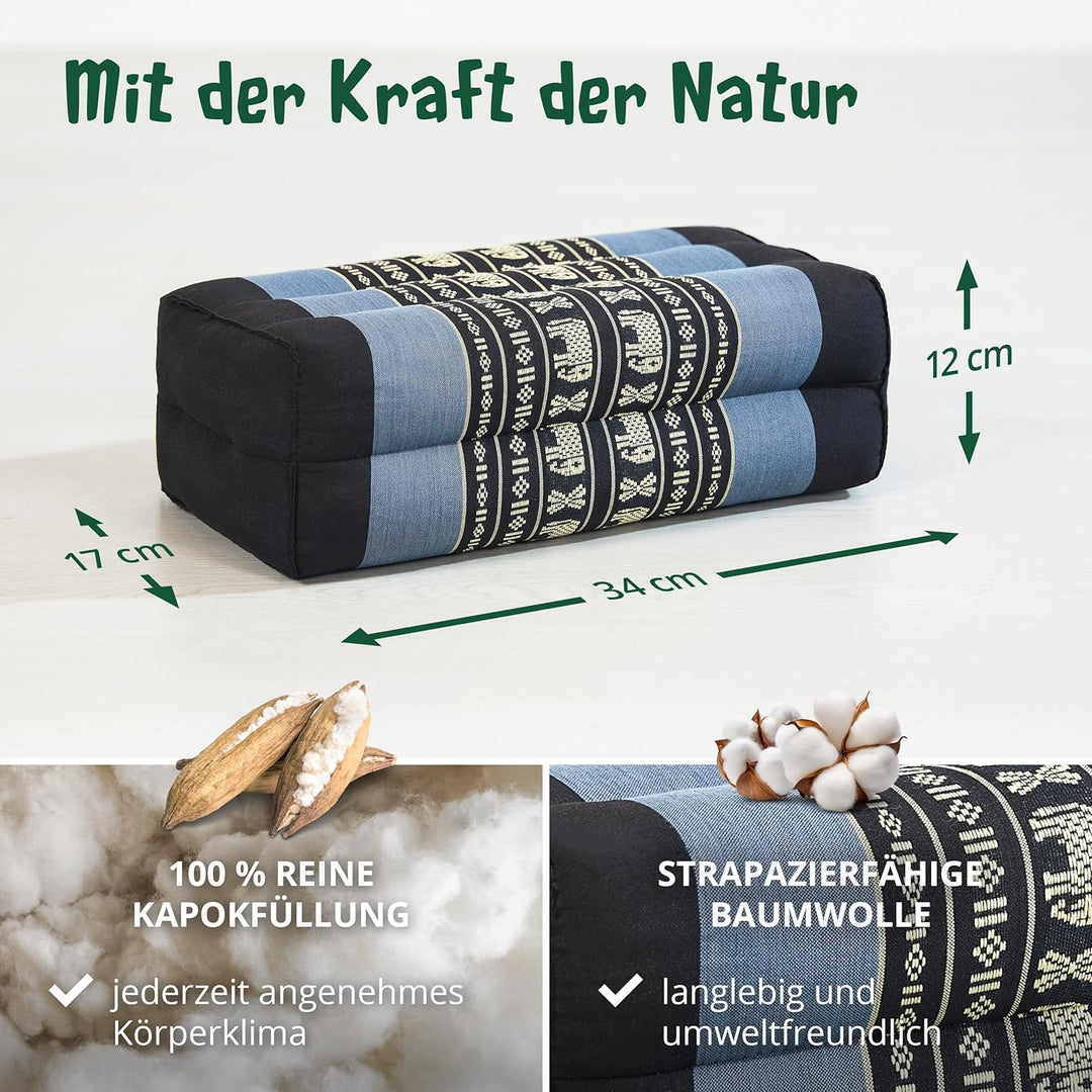 livasia Block Yogakissen eckig - 17x34x12cm - Meditationskissen mit Kapok, Stützkissen Bolster recht