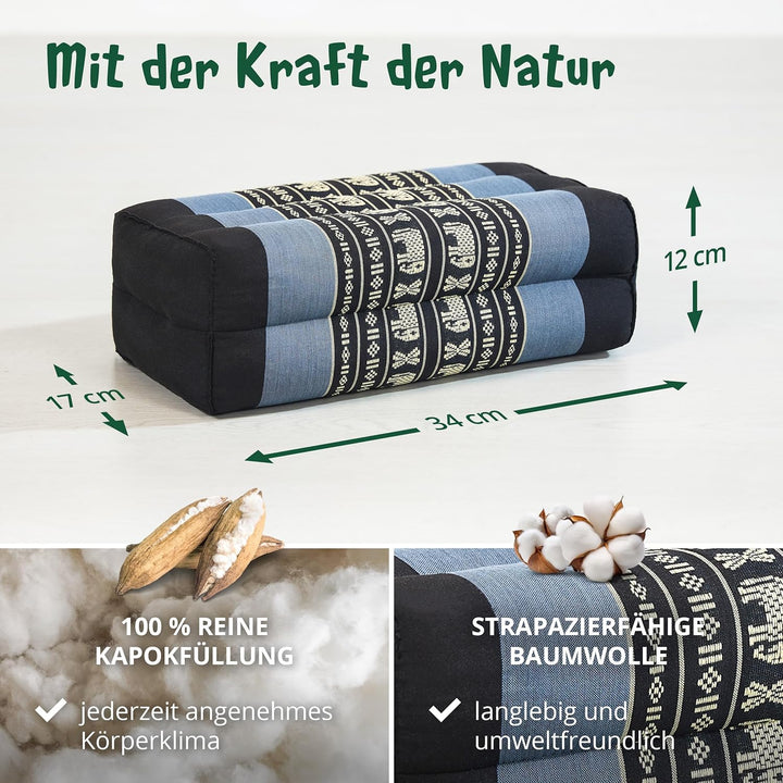 livasia Block Yogakissen eckig - 17x34x12cm - Meditationskissen mit Kapok, Stützkissen Bolster recht