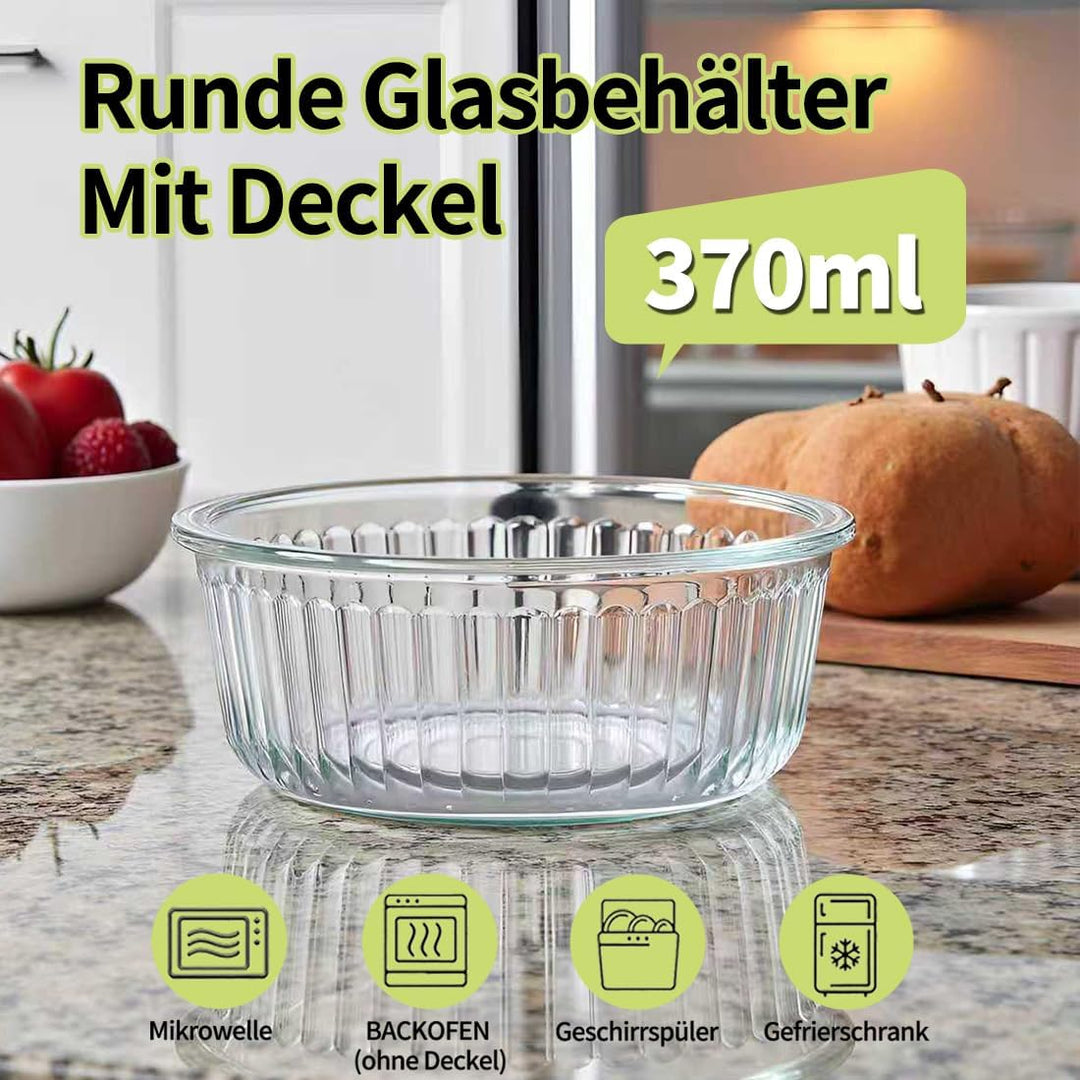 370ml Klein Runde Glasbehälter Mit Deckel Und Löffel, 12oz Runde Klein Meal Prep Gläser für Büro, Sc