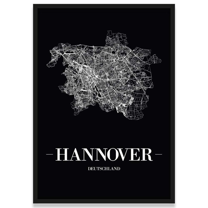 JUNIWORDS Stadtposter, Hannover, Wähle eine Grösse, 30 x 40 cm, Poster mit Rahmen, Schrift A, Schwar